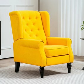 Poltrona de Sala com Apoios de Braço e Pernas de Madeira Capacidade de 160 kg para Quarto Escritório 74x86x102 cm Amarelo
