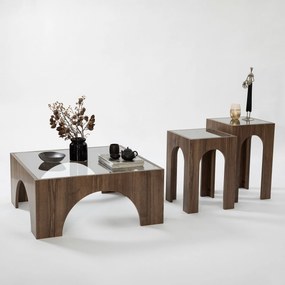 Conjunto de Mesas de Café Seine – Transparente e Nogueira – 35x50 cm e