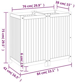 Vaso/floreira de jardim com forro 84x42x75 cm acácia maciça