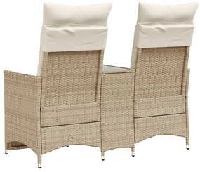 Sofá de jardim reclinável 2 lugares com mesa vime PE bege