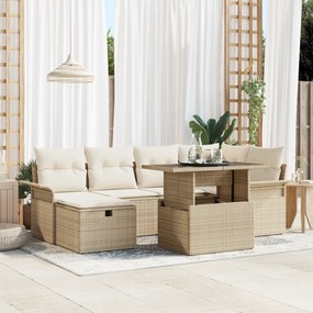 Conjunto de Sofá de Jardim de 7 Peças com Almofadas Bege de Rattan Pol