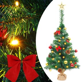 vidaXL Árvore de Natal artificial pré-iluminada + enfeites 64 cm verde