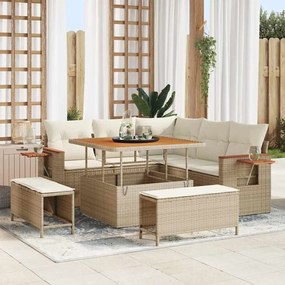 Conjunto de Sofá de Jardim vidaXL de 8 Peças com Almofadas Bege Rattan de Polipropileno