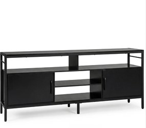 Móvel para TV até 65" com 2 armários e 4 prateleiras abertas, em madeira com pés de metal 147 x 35 x 63,5 cm Preto