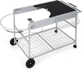Carrinho de churrasco 141 x 62 x 80 cm para grelhadores de 18“ e 22” com bancada ampla, grelha metálica, cesto para rolos e caixote do lixo para jardi