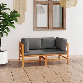vidaXL Sofá de jardim 2 lugares c/ almofadões cinzentos teca maciça