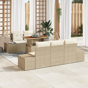 Conjunto de Sofá de Jardim com Almofadas Bege em Rattan Poly
