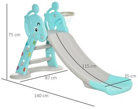 Escorrega Infantil Dobrável com Cesta de Basquetebol para Crianças acima de 18 meses Modelo Girafa para Interiores e Exteriores 140x87x75cm Azul e Cin