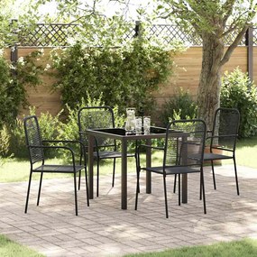 vidaXL Conjunto de Jantar de 5 Peças em Rattan Preto e Aço
