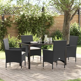 Conjunto de Jantar para Jardim vidaXL com Almofadas Rattan Sintético Preto