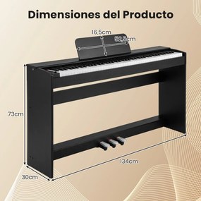 Piano digital vertical de 88 teclas com ação de martelo e teclas de tamanho completo, 3 pedais, altifalantes duplos e função de gravação, ligação para