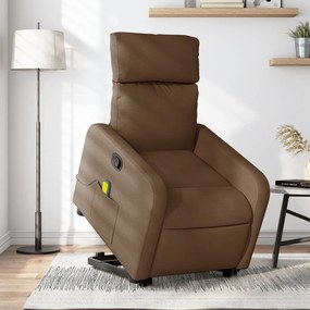 vidaXL Poltrona reclinável massagens tecido castanho