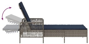 Espreguiçadeira Conjunto de 3 Cinza e azul-marinho Vime PE, metal