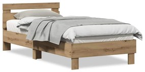 Cama Artisan em Carvalho 90x200 cm, feita de madeira engenheirada.