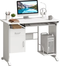 Secretária para computador, 100 x 52 x 75 cm, prateleira deslizante para teclado, gavetas e suporte para unidade central, branca