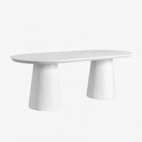 Mesa de Jantar Oval em Cimento (220x95 cm) Noemi Branco brilhante - Sklum