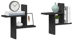 Prateleiras de parede 2 pcs 38x12x38 cm deriv. de madeira preto