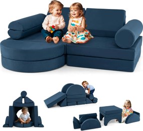 Sofá modular de 13 peças para crianças  seccional versátil para crianças para creche de espuma convertível Azul Marinho