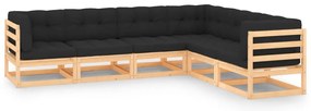 6 pcs conjunto lounge de jardim c/ almofadões pinho maciço