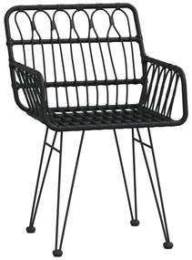 3 pcs conjunto de jantar para jardim vime PE preto