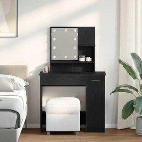 vidaXL Mesa de Maquiagem LED em Carvalho Preto - 86,5 x 35 x 136 cm
