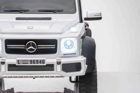Carro elétrico para crianças Mercedes-Benz G63 AMG 6X6, monolugar, branco, 6 rodas com suspensão independente, Motor 2 x 45W, Bateria 12V10AH, Rodas e