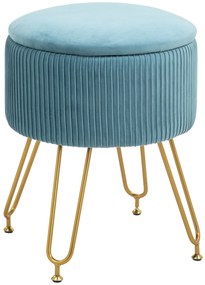 HOMCOM Puff de Armazenamento Estofado em Veludo Banco de Armazenamento com Pés de Aço Ø40x48 cm Azul Claro | Aosom Portugal
