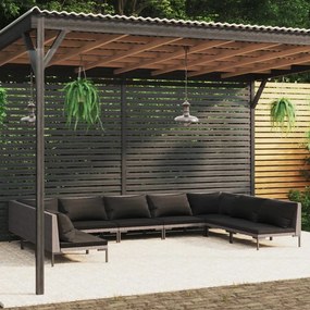 vidaXL 9 pcs conj. lounge jardim c/ almofadões vime PE cinza-escuro