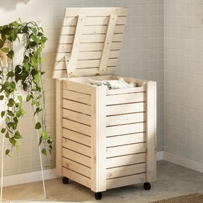 vidaXL Cesto de roupa com rodas RANA 45x45x64 cm pinho maciço