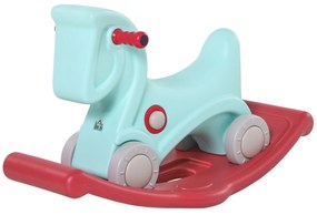 Cavalo Baloiço para Bebés 2 em 1 Carro Andador com Rodas e Efeitos Sonoros e Guiador Brinquedo Infantil para Crianças acima de 1 ano 73x36x43cm Azul e