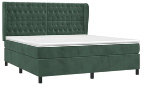 Cama com molas/colchão 160x200 cm veludo verde-escuro
