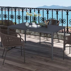 Mesa de jardim retangular para 6 pessoas em alumínio, com tampo de ripas, 145 x 90 x 74 cm, cinzenta