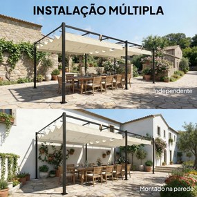 Pérgola de Jardim 6x3 m com Telhado Retrátil Proteção UPF50+ Drenagem Pavilhão de Jardim para Terraço Exterior Creme