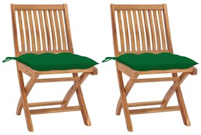 vidaXL Cadeiras de jardim c/ almofadões verde 2 pcs teca maciça