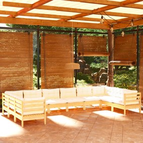 10 pcs conjunto lounge de jardim c/ almofadões cor creme pinho
