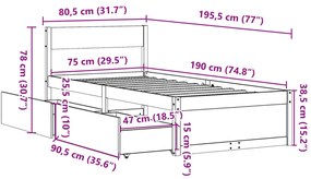 Cama sem colchão 75x190 cm madeira de pinho maciça castanho-mel