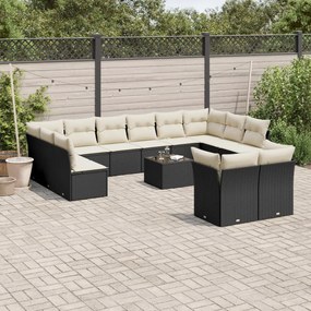 13 pcs conjunto de sofás de jardim com almofadões vime PE preto