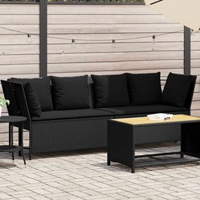 vidaXL Sofá de jardim com almofadões vime PE preto