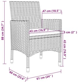 5 pcs conjunto de jantar p/ jardim c/ almofadões vime PE/vidro