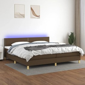 Cama box spring c/ colchão/LED 200x200cm tecido castanho-escuro