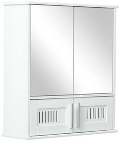 Kleankin Armário de Casa de Banho com Espelho de Parede com 4 Portas Armário Suspenso com Grande Armazenamento 55x17,5x60cm Branco