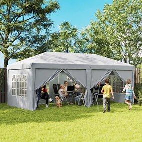 Tenda dobrável tipo barnum pop-up 6 x 3 x 2,7 m, 4 paredes laterais amovíveis, 4 janelas, saco de transporte cinzento claro