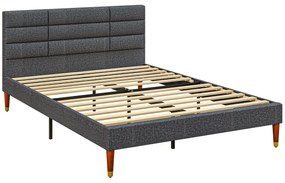 HOMCOM Cama 140x200 cm Estrutura de Cama com Cabeceira Estofada em Lin