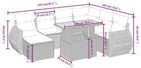 8 pcs conjunto sofás de jardim c/ almofadões vime PE cinzento