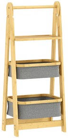 HOMCOM Estante Dobrável para Casa de Banho de Bambu com 2 Cestos para Roupa Suja Estante Aberto 44,5x32x99 cm Cinzento