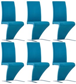 vidaXL Cadeiras de jantar ziguezague 6 pcs couro artificial azul