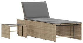 Espreguiçadeiras com mesa 2 pcs vime PE bege