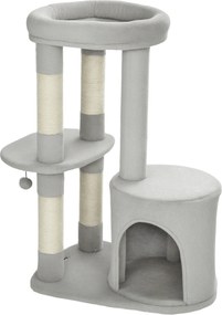 Arranhador  para gatos com torre de brincadeiras, arranhadores, plataforma, compartimentos abertos, bola e tecido felpudo, 60 x 45 x 90 cm, cinzento c