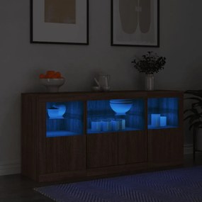 vidaXL Aparador com luzes LED 142,5x37x67 cm carvalho castanho