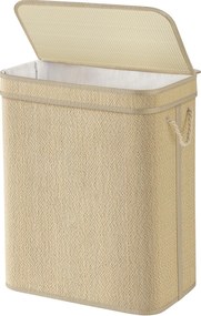Cesto para roupa suja em bambu 90 L, saco para roupa suja removível e lavável, 49 x 33 x 61 cm natural